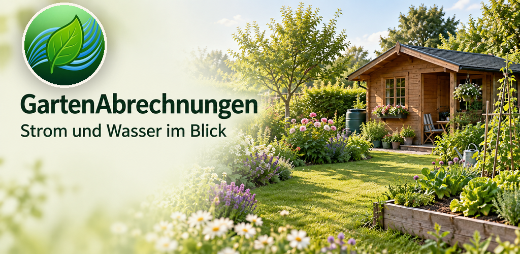 GartenAbrechnungen – Strom und Wasser im Blick, mit App-Logo oben links